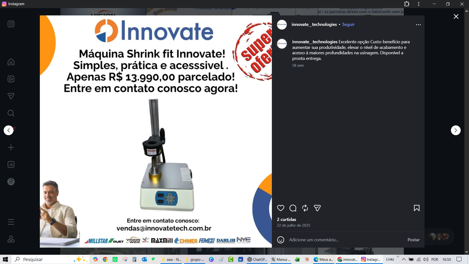 Máquina Shrink Fit comercializada pela Innovate